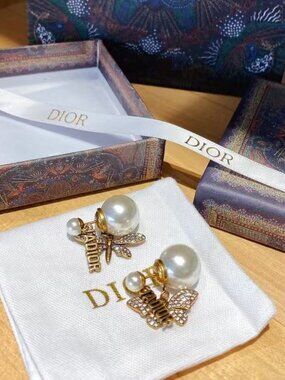 Dior Tribales Bee & "DIOR" Logo Drop Earrings